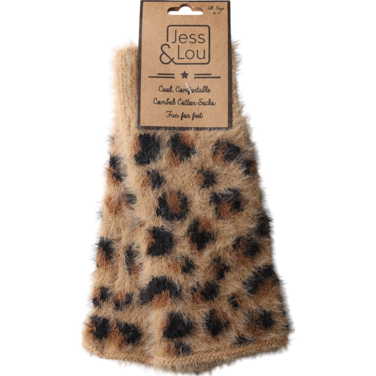Tan Leopard Fluffy Knit Fingerless Gloves GL290