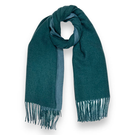 Reversible two tone coloured plain cashmere blend scarf: Teal