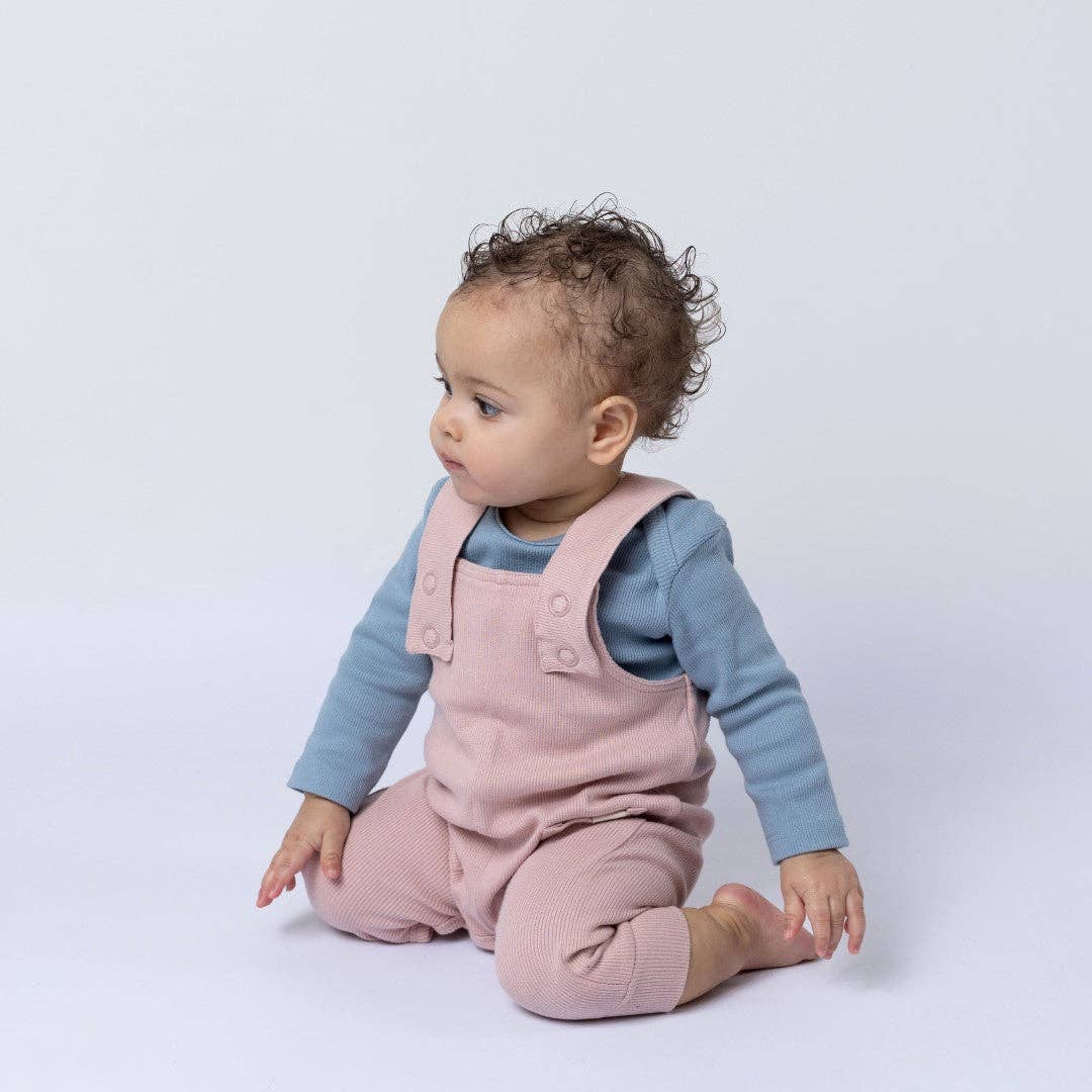 0-3m Baby Ribbed Cotton Dungarees: Dusty Pink