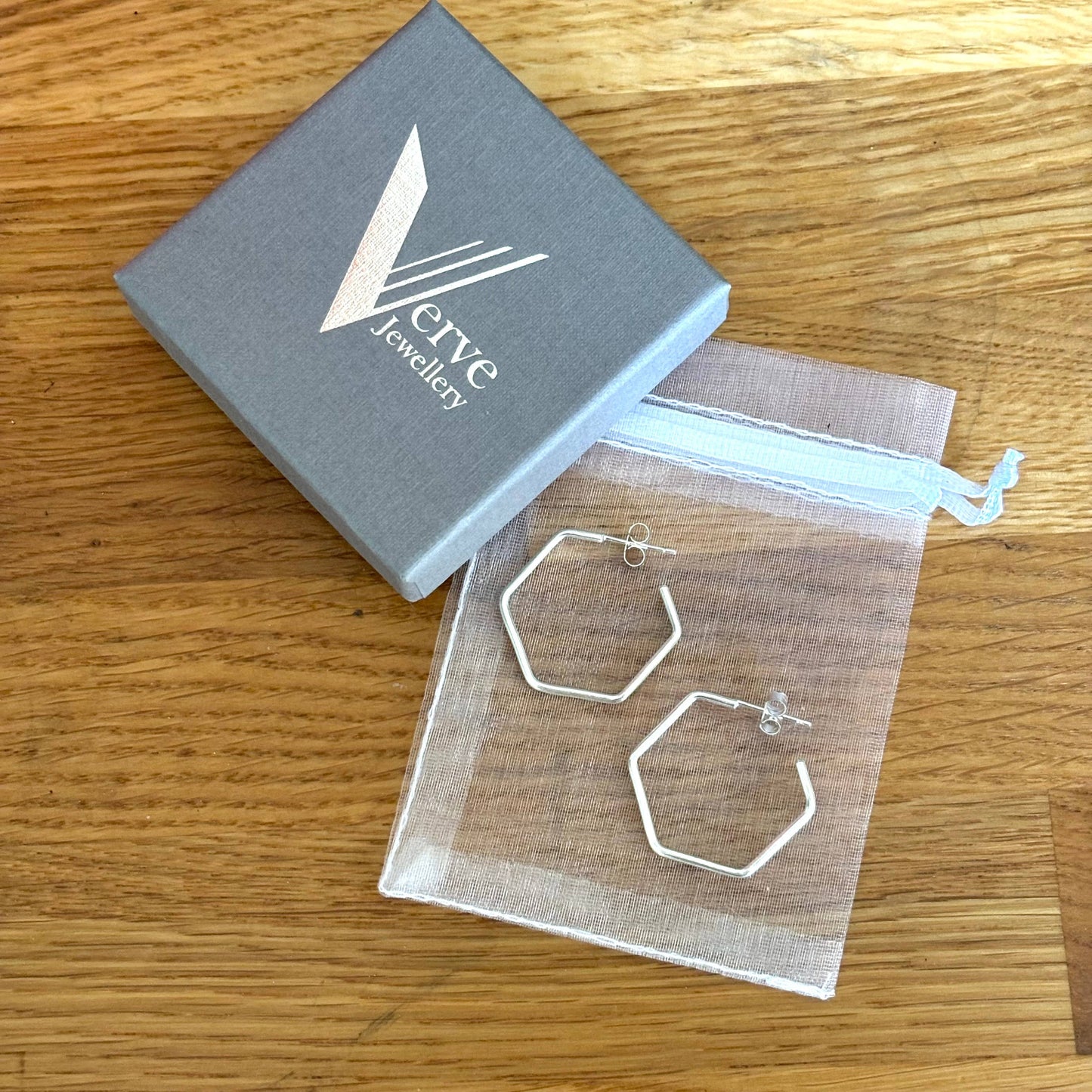 Hexagon hoop earrings sterling silver