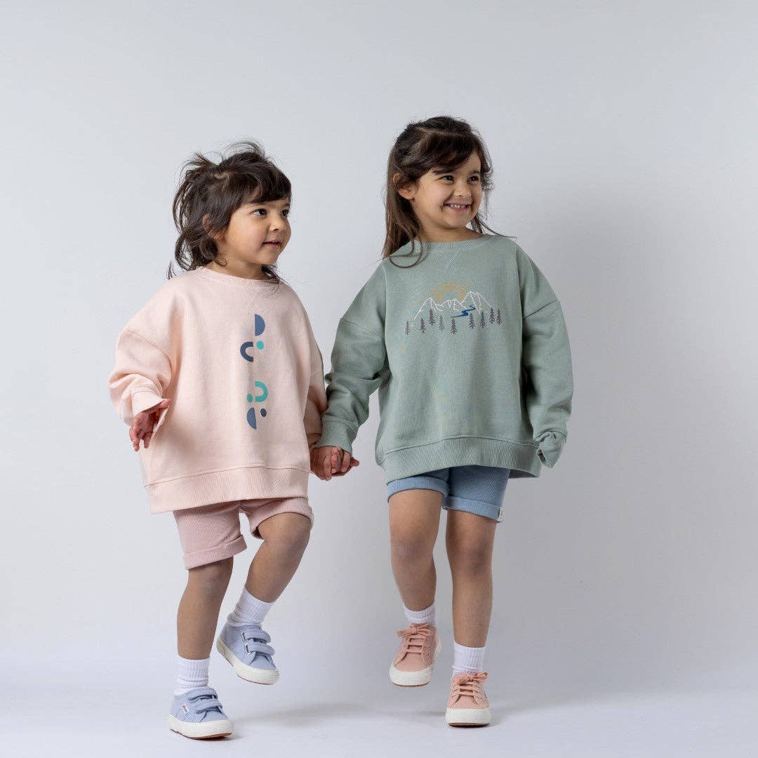 Kids Sweatshirt With Mountain Print: Sage Green / 18-24m