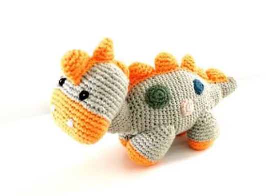 Crochet Baby Toy Dinosaur rattle-stagger teal