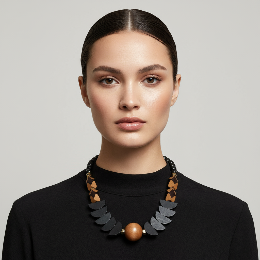 Gist - Statement necklace, Hematite, painted wood and acrylic