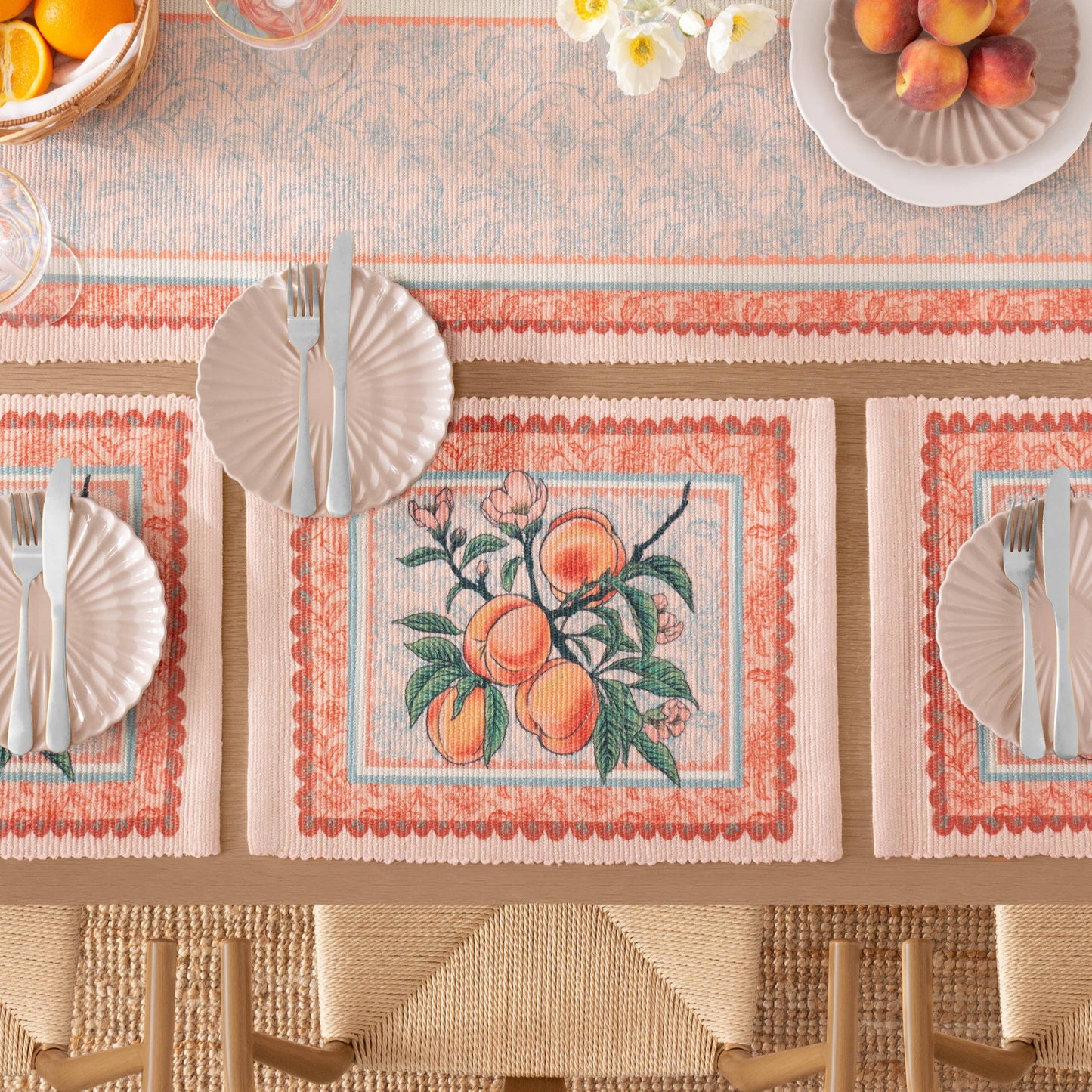 Anemone Peaches Set of 4 Indoor/Outdoor Placemats Multi: Multicolour / 36 x 46cm