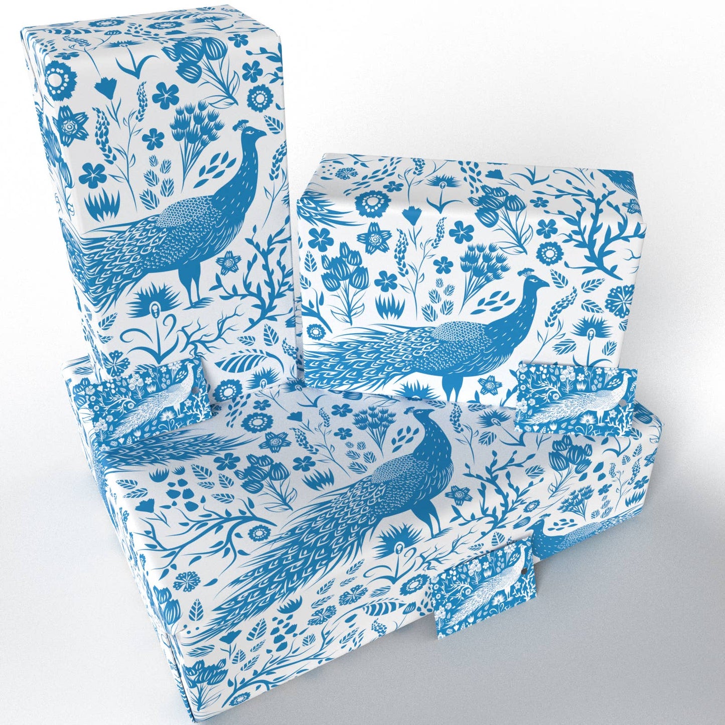 Blue Peacocks Wrapping Paper • ECO Friendly • UK Made
