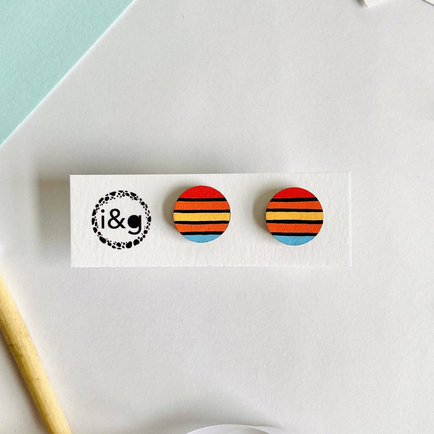 Red Stripes Midi Stud Earrings