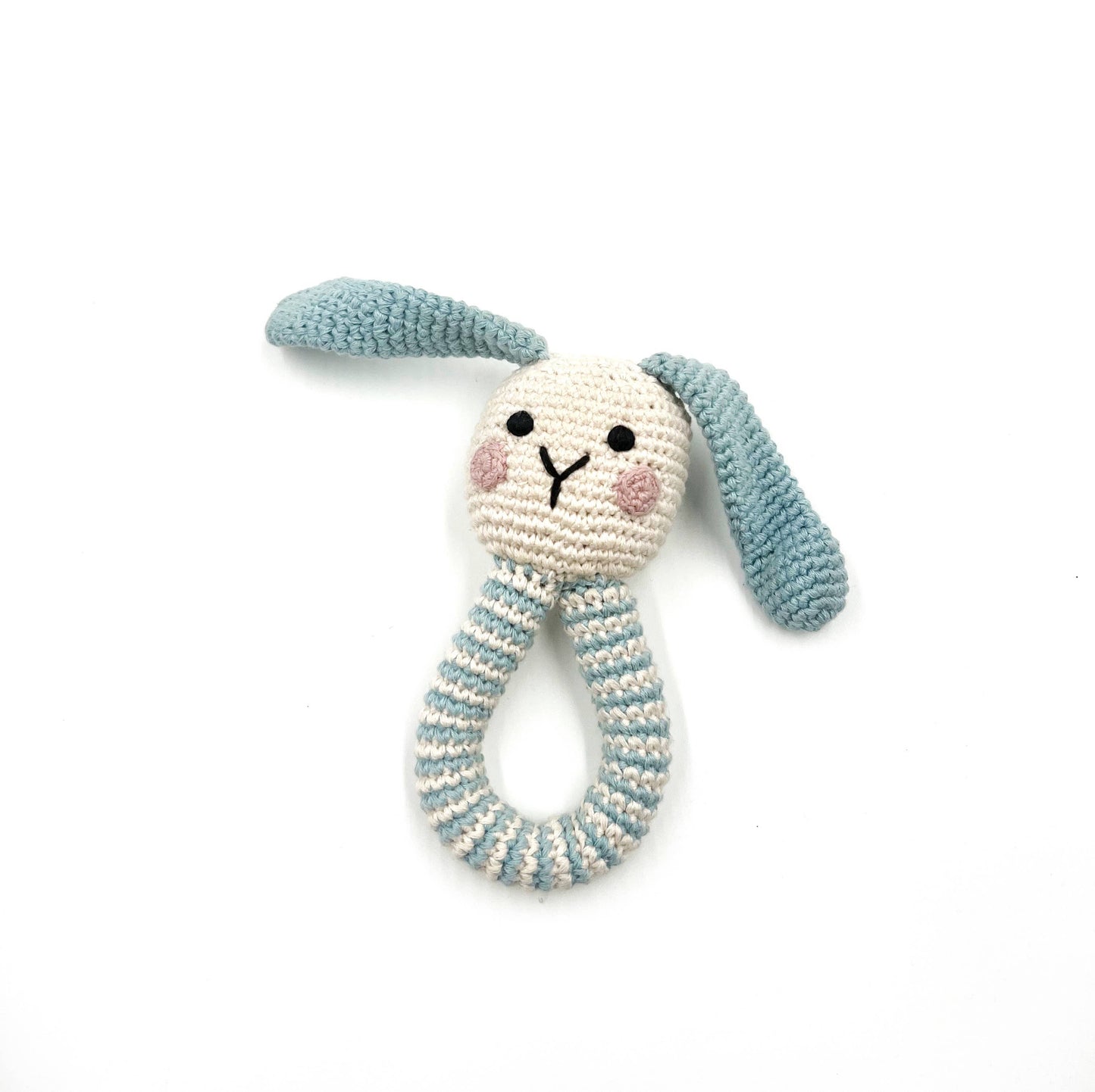 Crochet Baby Ring Bunny rattle duck egg blue