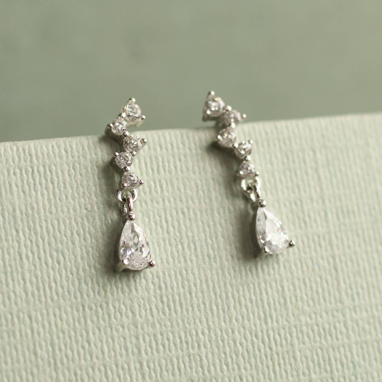 Waterfall Cascade Sterling Silver Stud Earrings: Linen Presentation Card