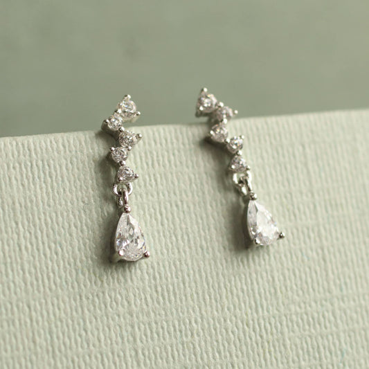 Waterfall Cascade Sterling Silver Stud Earrings: Linen Presentation Card