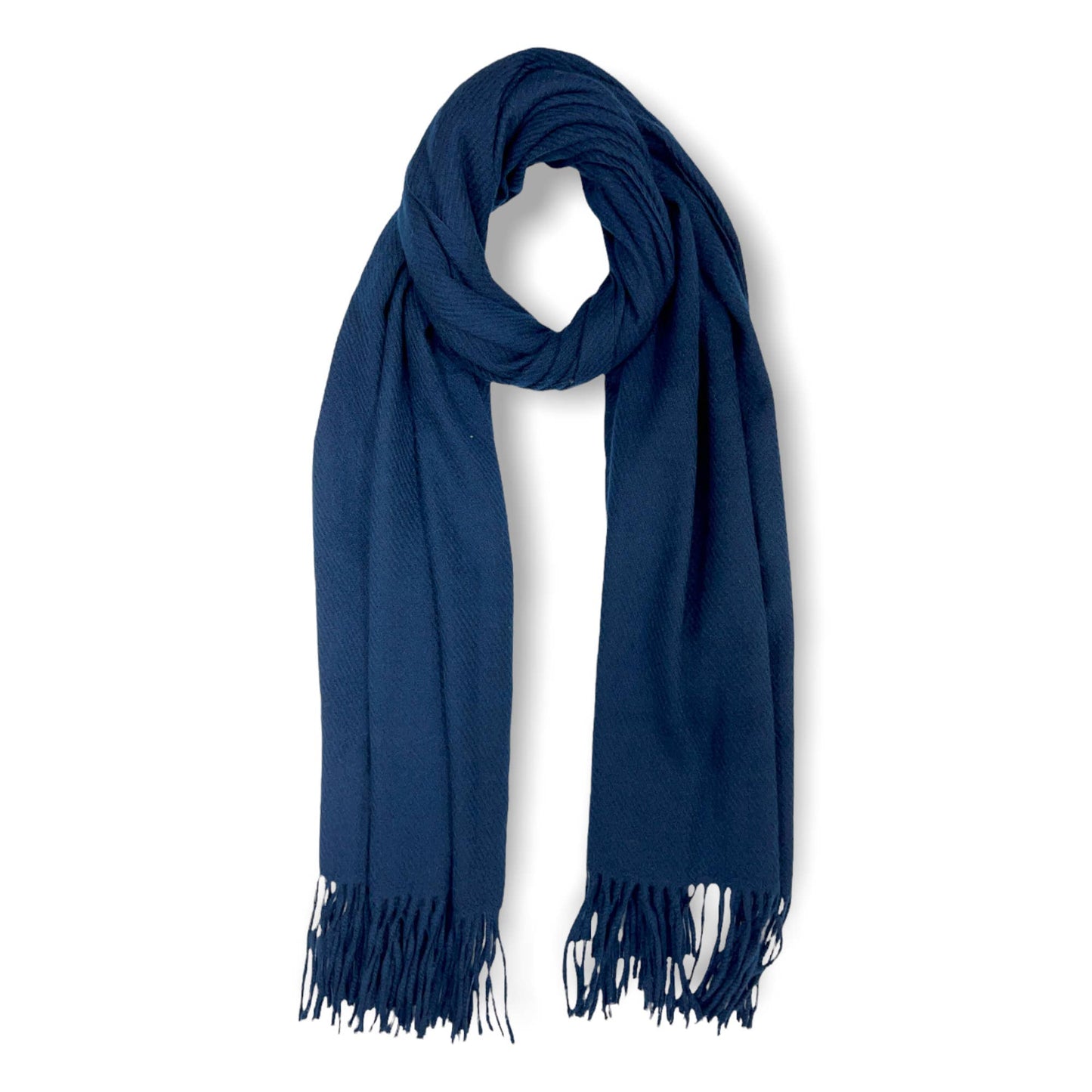 Plain cashmere mix ribbed winter scarf with tassel: Navy