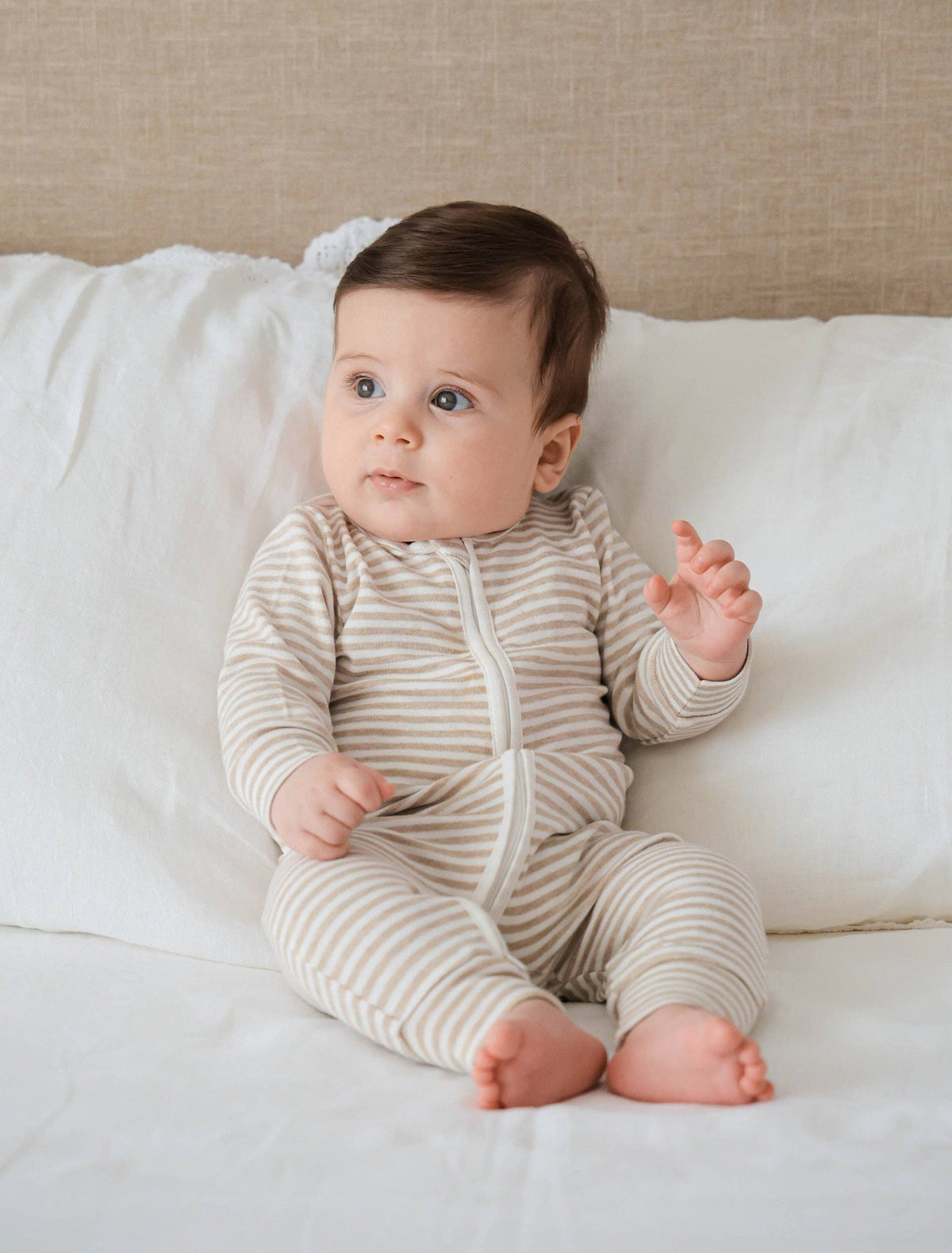Lūmmi Organic Cotton Zip Growsuit - Oat Stripes