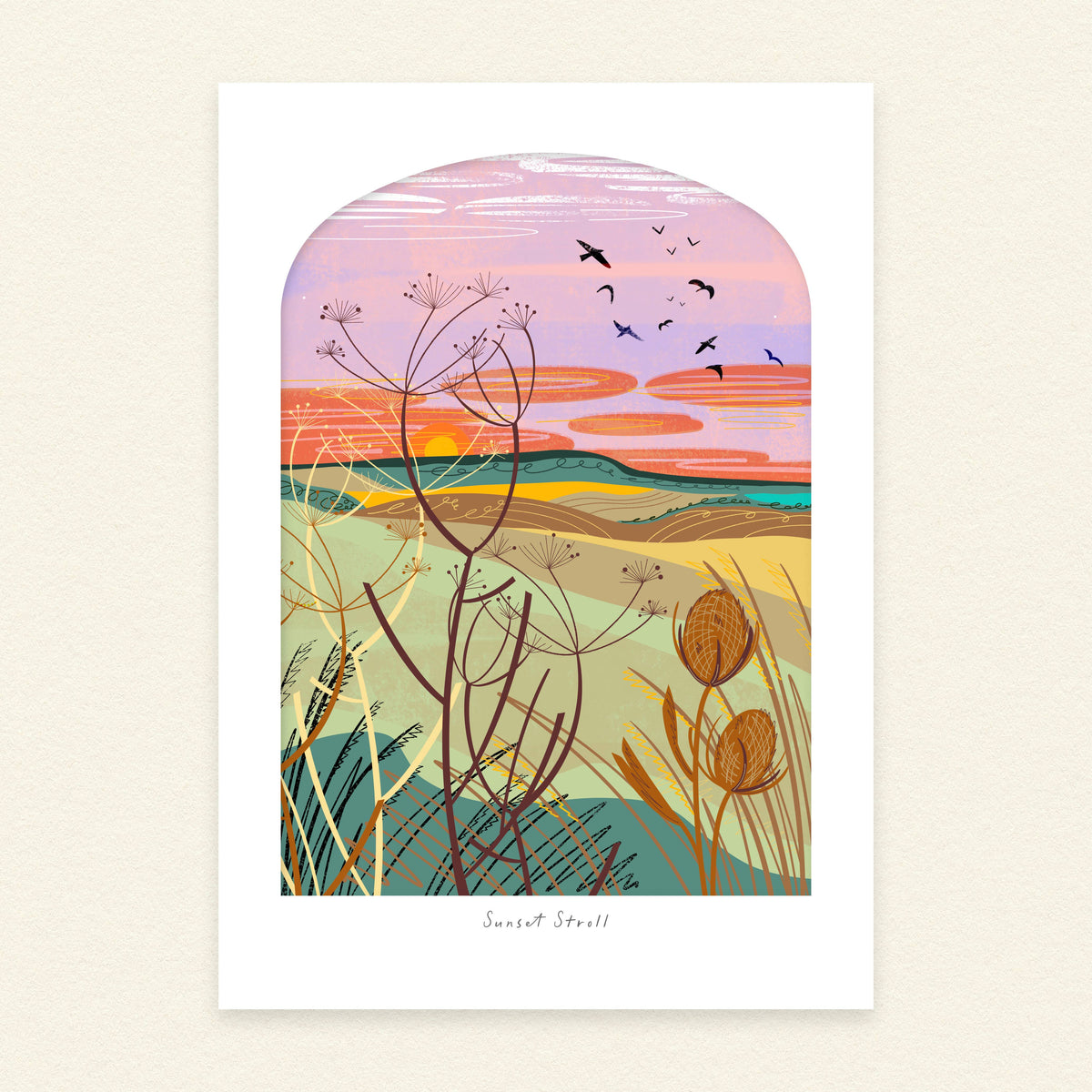 Sunset Stroll | A4 Nature Art Print | Landscape Wall Art