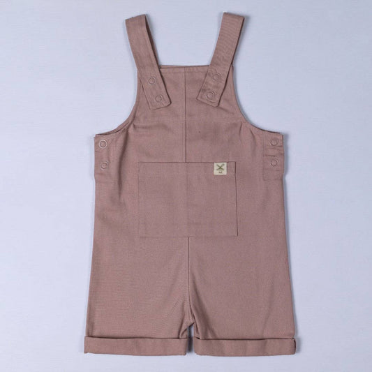 12-18m Kids Cotton Dungaree Shorts: Dusty Pink