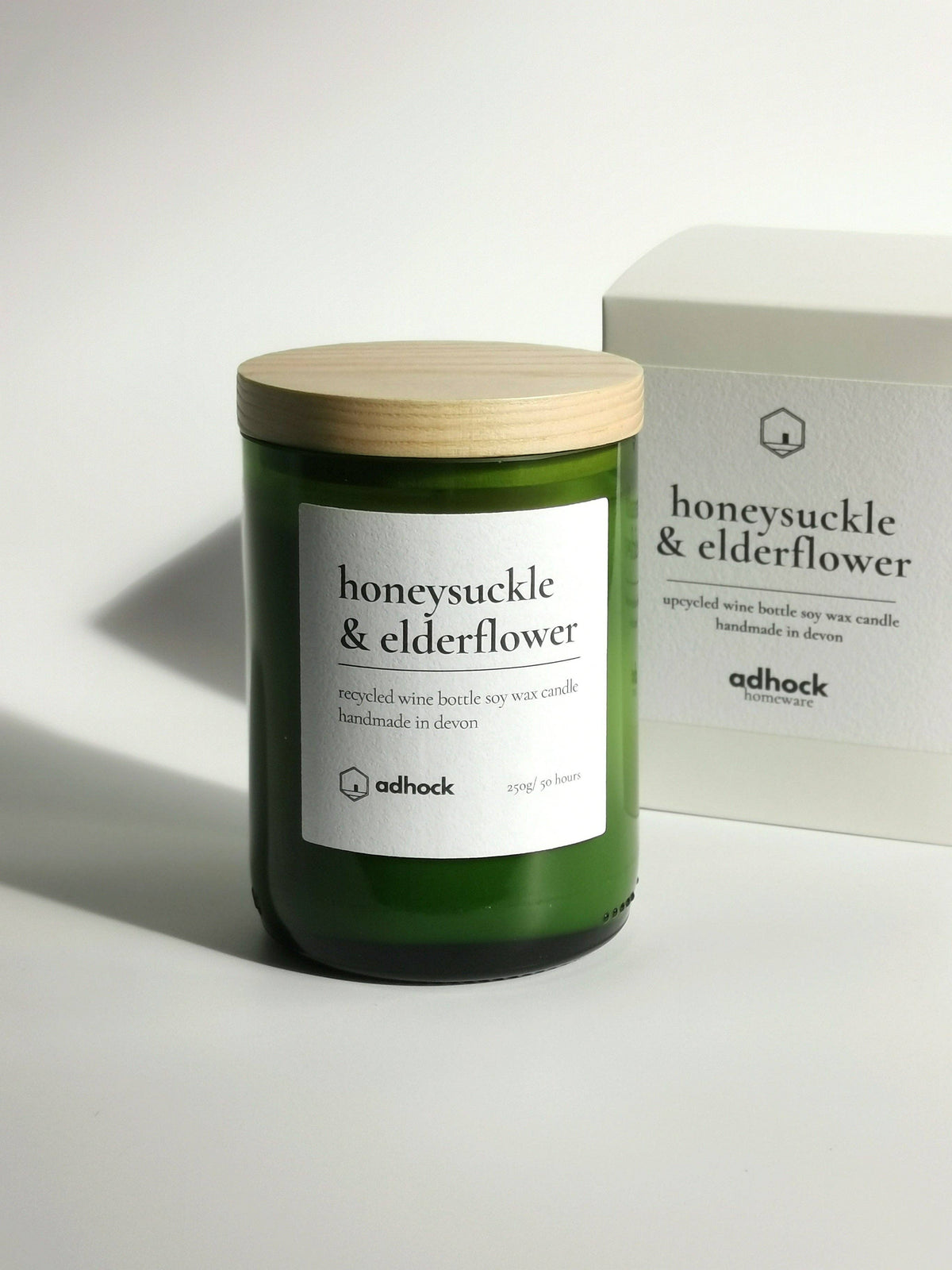 Upcycled Wine Bottle Candle - Honeysuckle & Elderflower: Honeysuckle & Elderflower / Brown