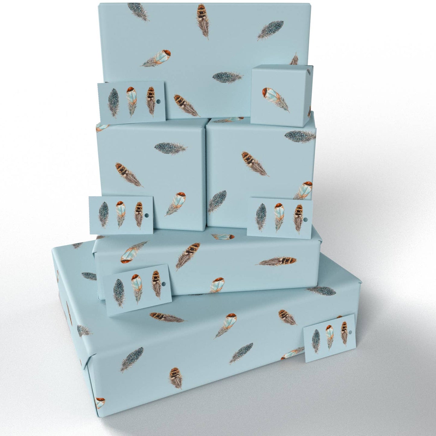 Blue Feathers Wrapping Paper • ECO Friendly • UK Made