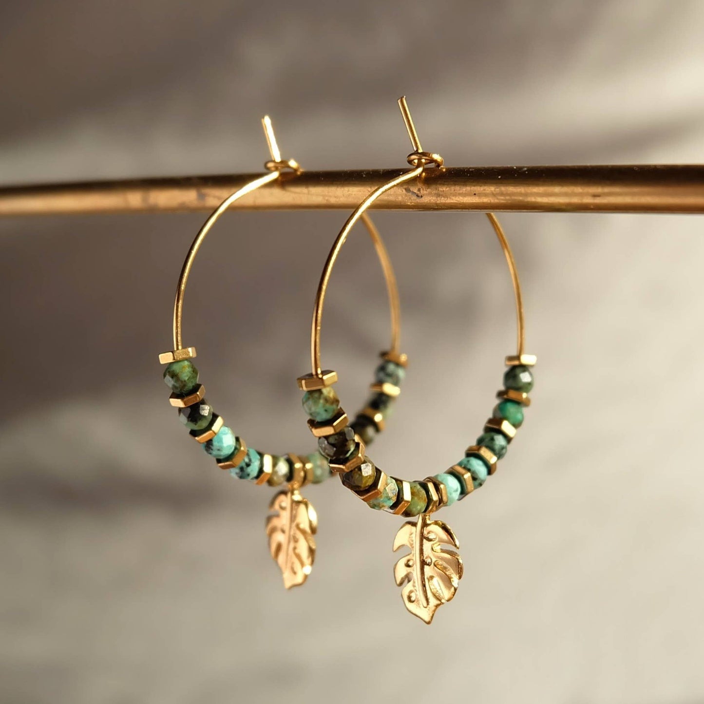 Augusta - Monstera Leaf Beaded Hoop Earrings