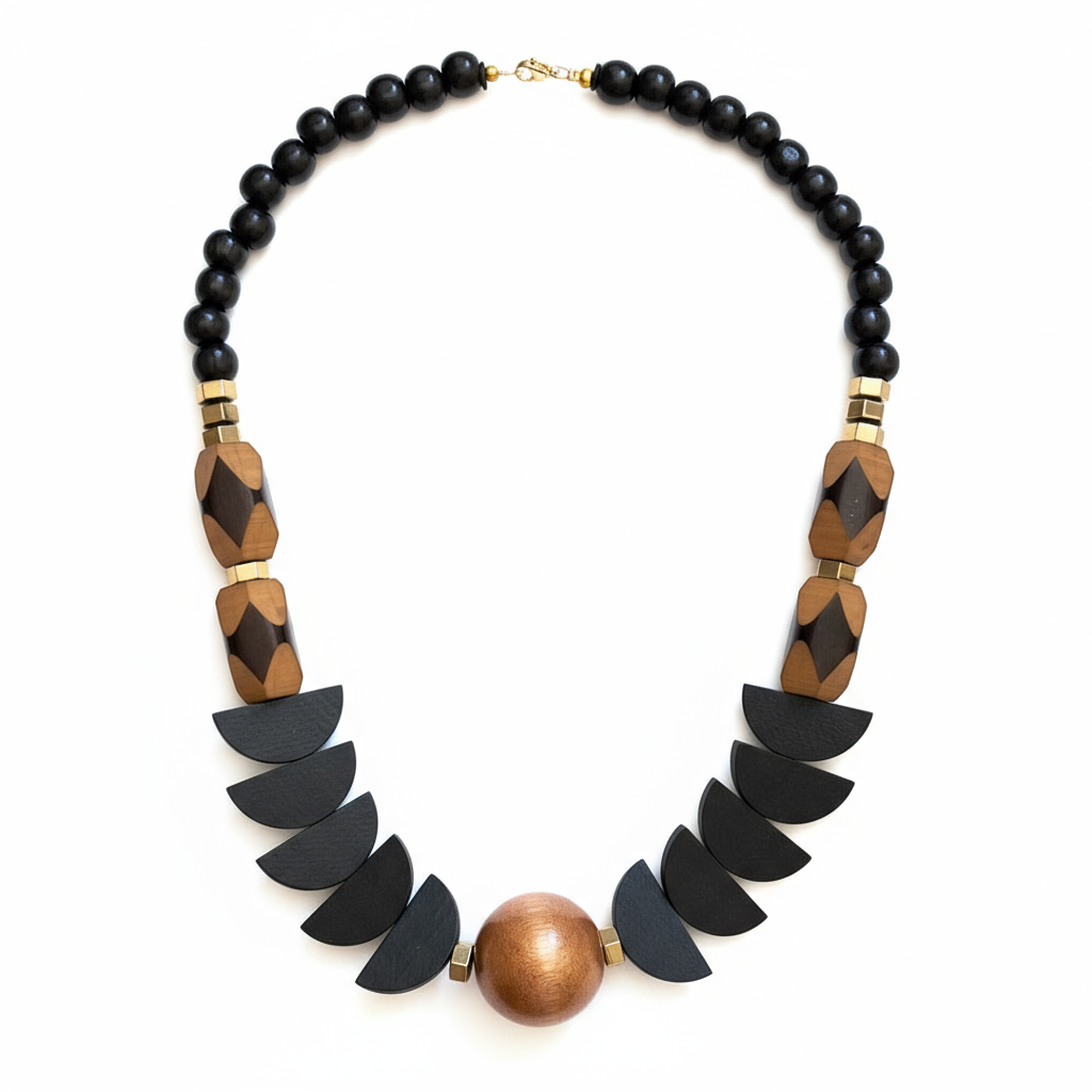 Gist - Statement necklace, Hematite, painted wood and acrylic