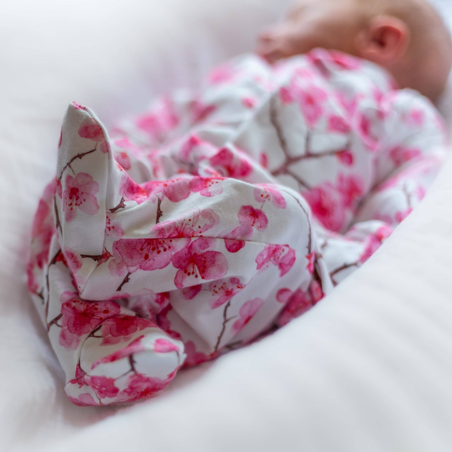 Unisex Baby Cotton Sleepsuit (Onesie) – Cherry Blossom Print: 3-6 M