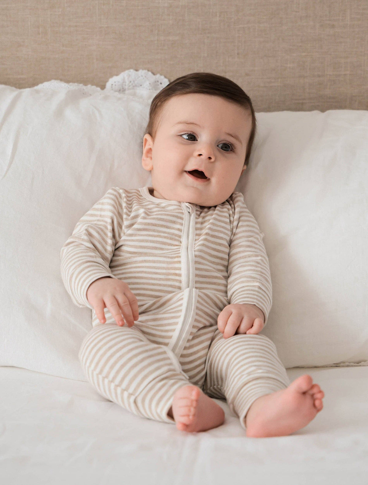 Lūmmi Organic Cotton Zip Growsuit - Oat Stripes