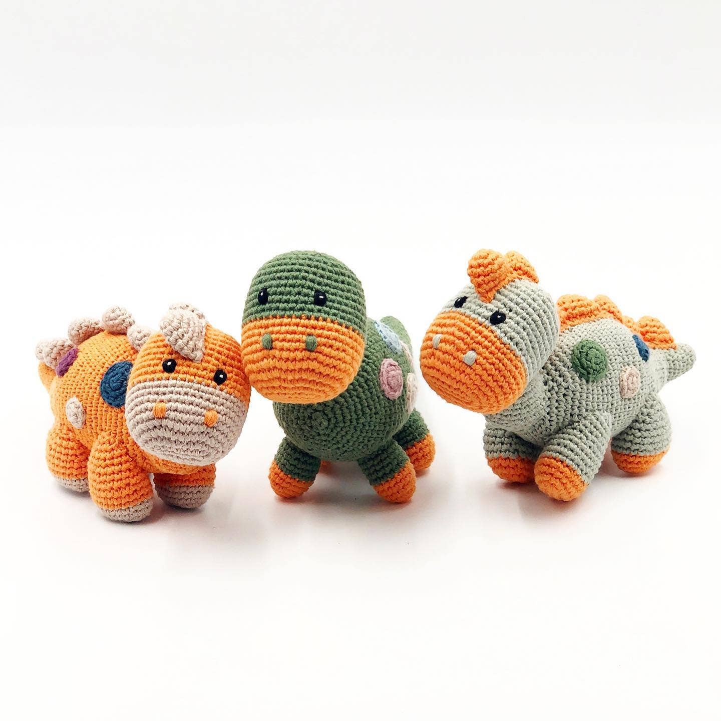 Crochet Baby Toy Dinosaur rattle-stagger teal