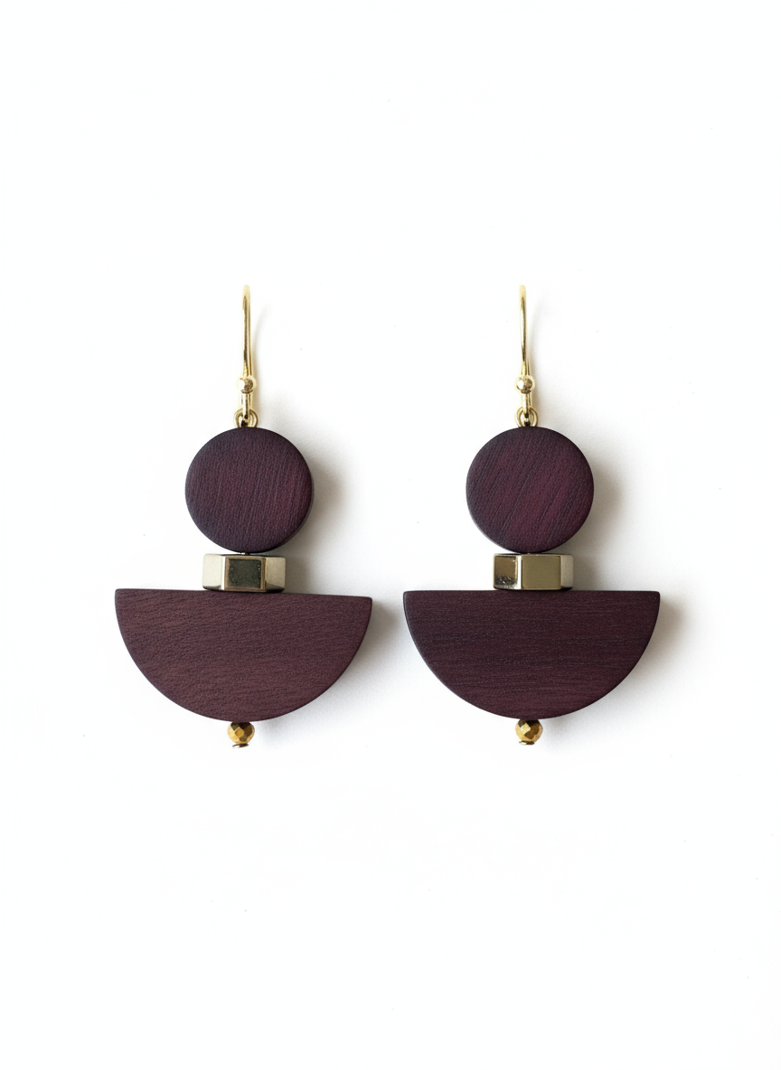 Gist - Dyed wood & Hematite, drop earrings
