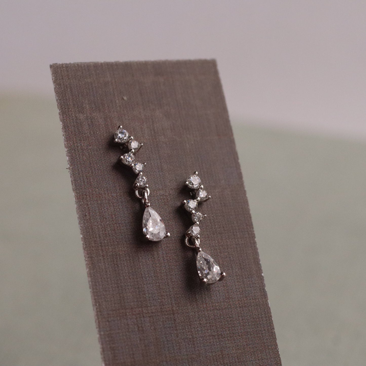 Waterfall Cascade Sterling Silver Stud Earrings: Linen Presentation Card