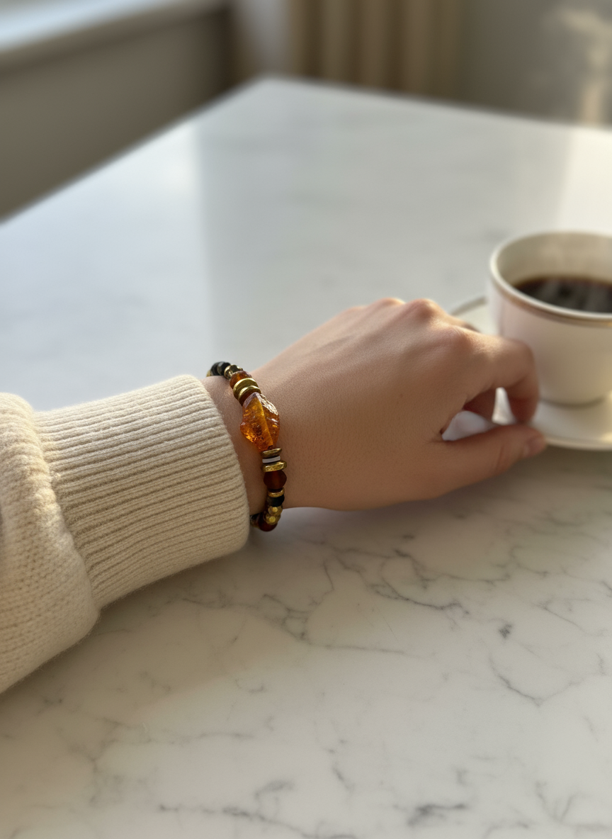 Gist - Raw Amber and crystal bracelet