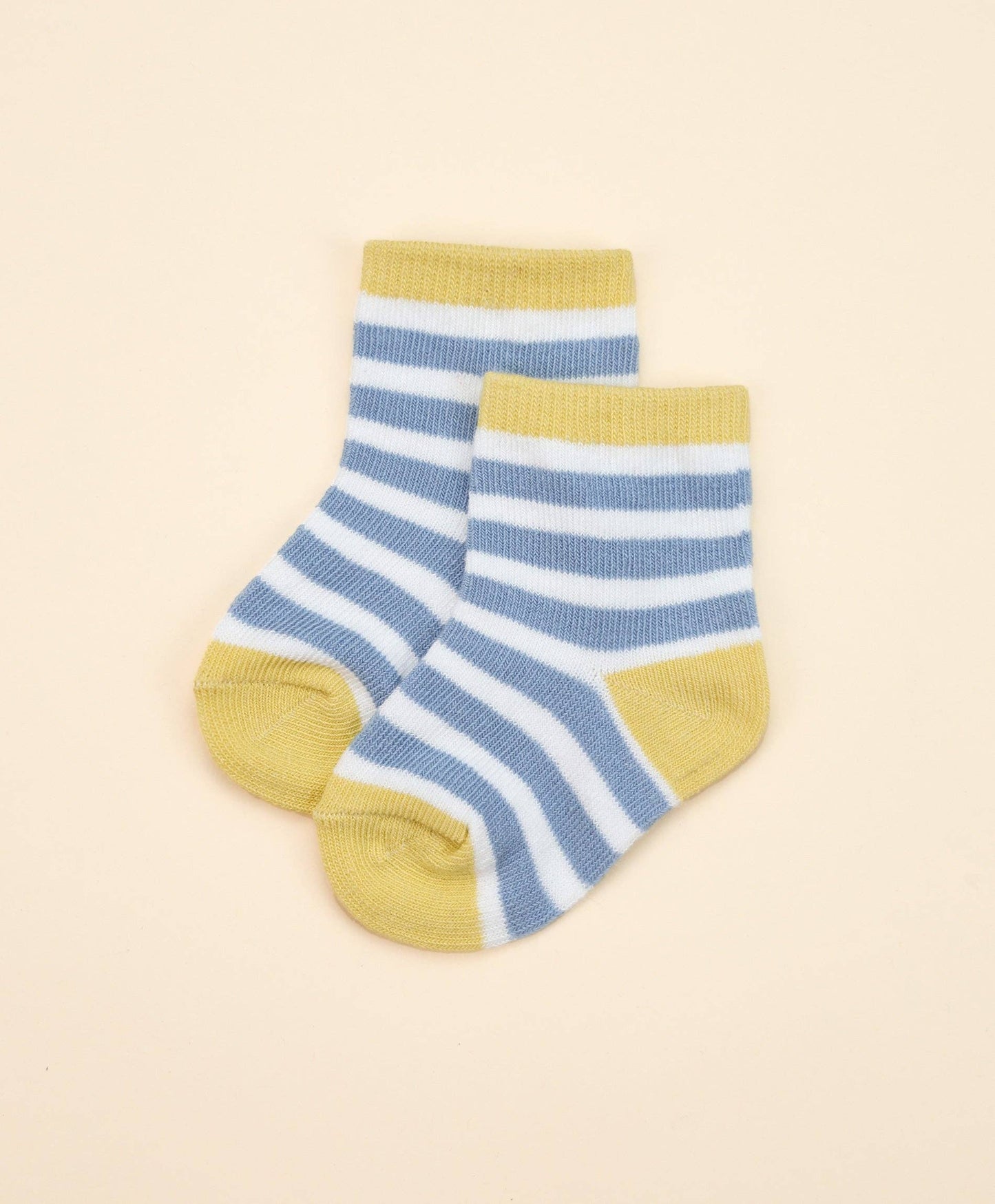 Organic Cotton Baby Socks - Mustard & Blue Stripes: 0-9 months