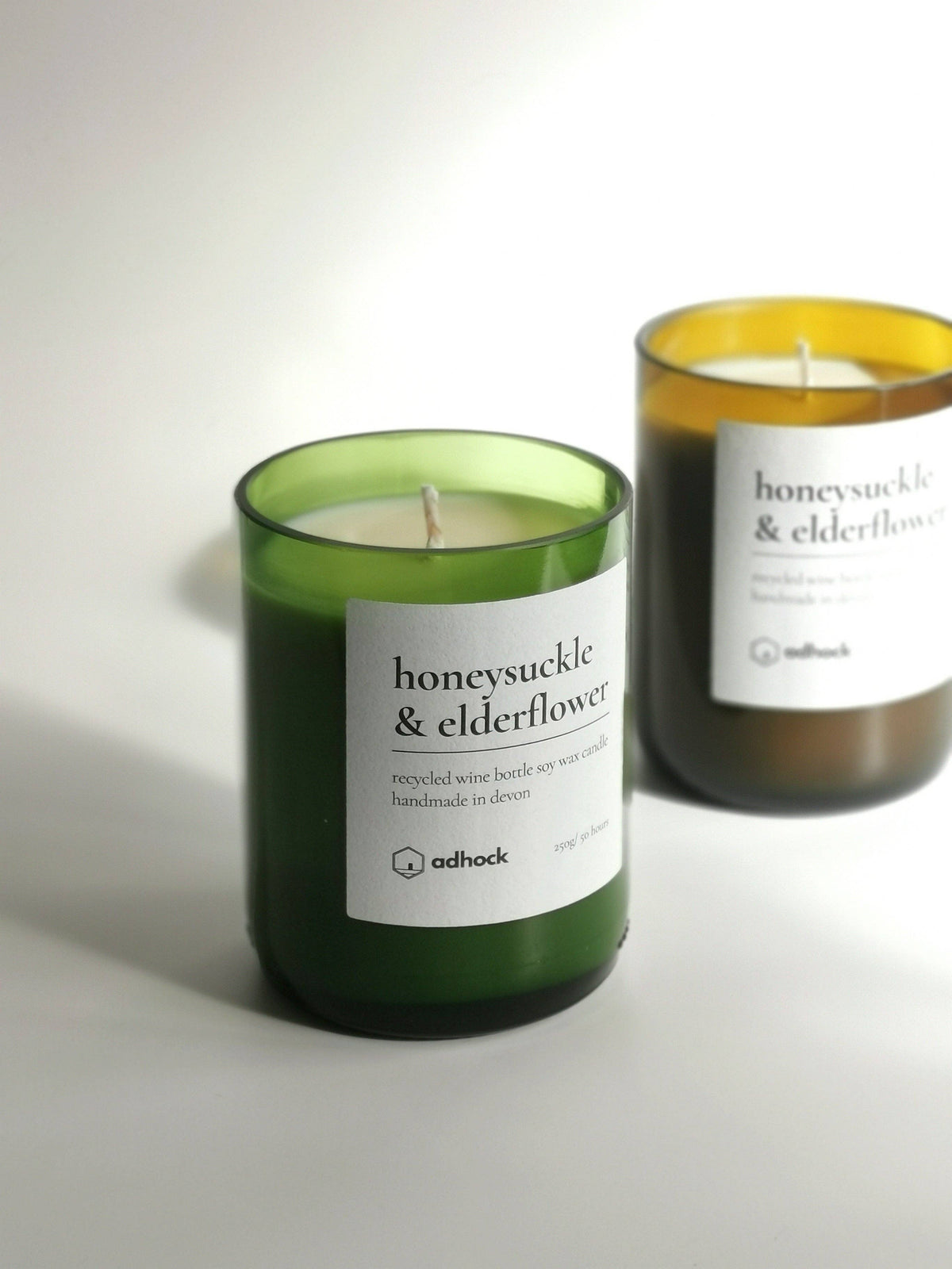 Upcycled Wine Bottle Candle - Honeysuckle & Elderflower: Honeysuckle & Elderflower / Brown