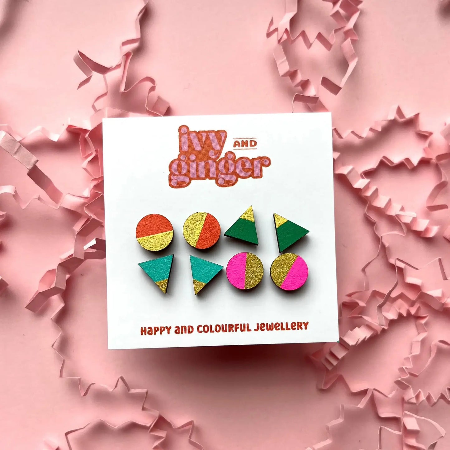 Handmade Retro Brights Gold Edge Stud Earrings Set Fun