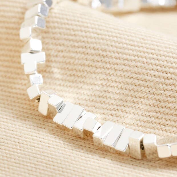 Rectangular Beaded Bracelet in Silver