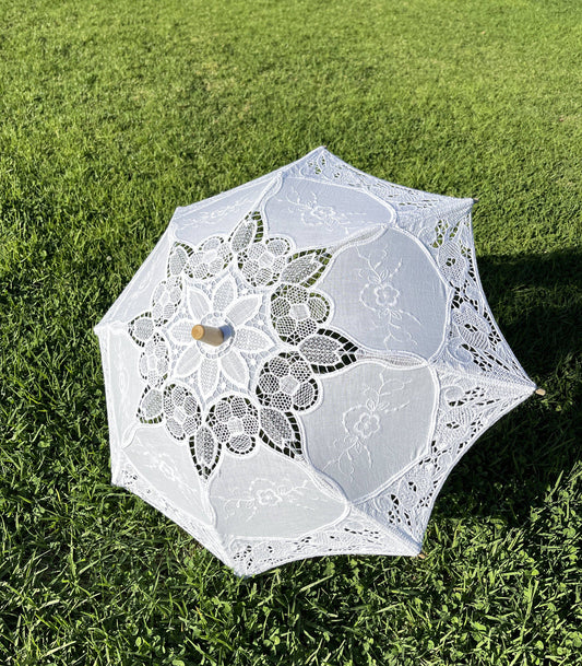 Child Size Half Lace Cotton Lace Umbrella: White