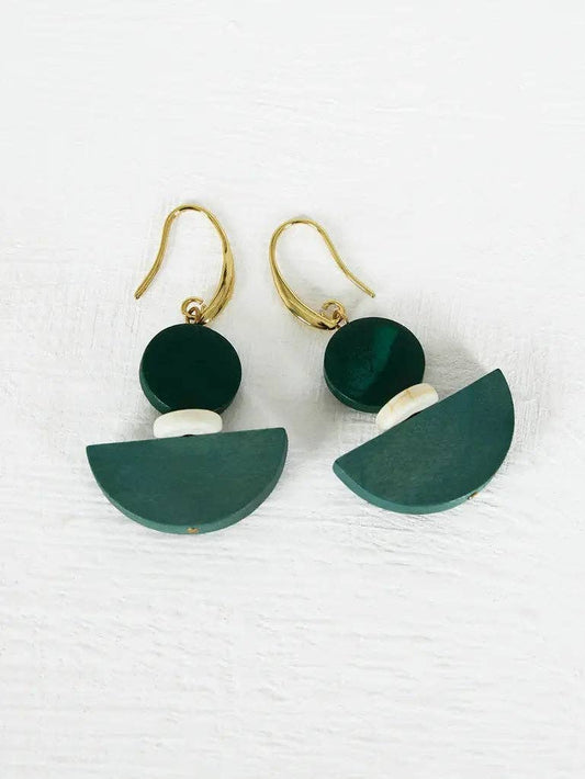 Gist Painted wood, synthetic turquoise and gold plated earring wires