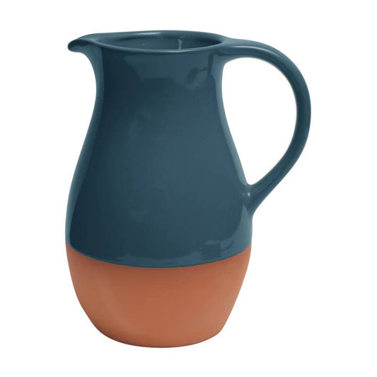 Sintra Glazed Terracotta Jug - Ink Blue: Blue