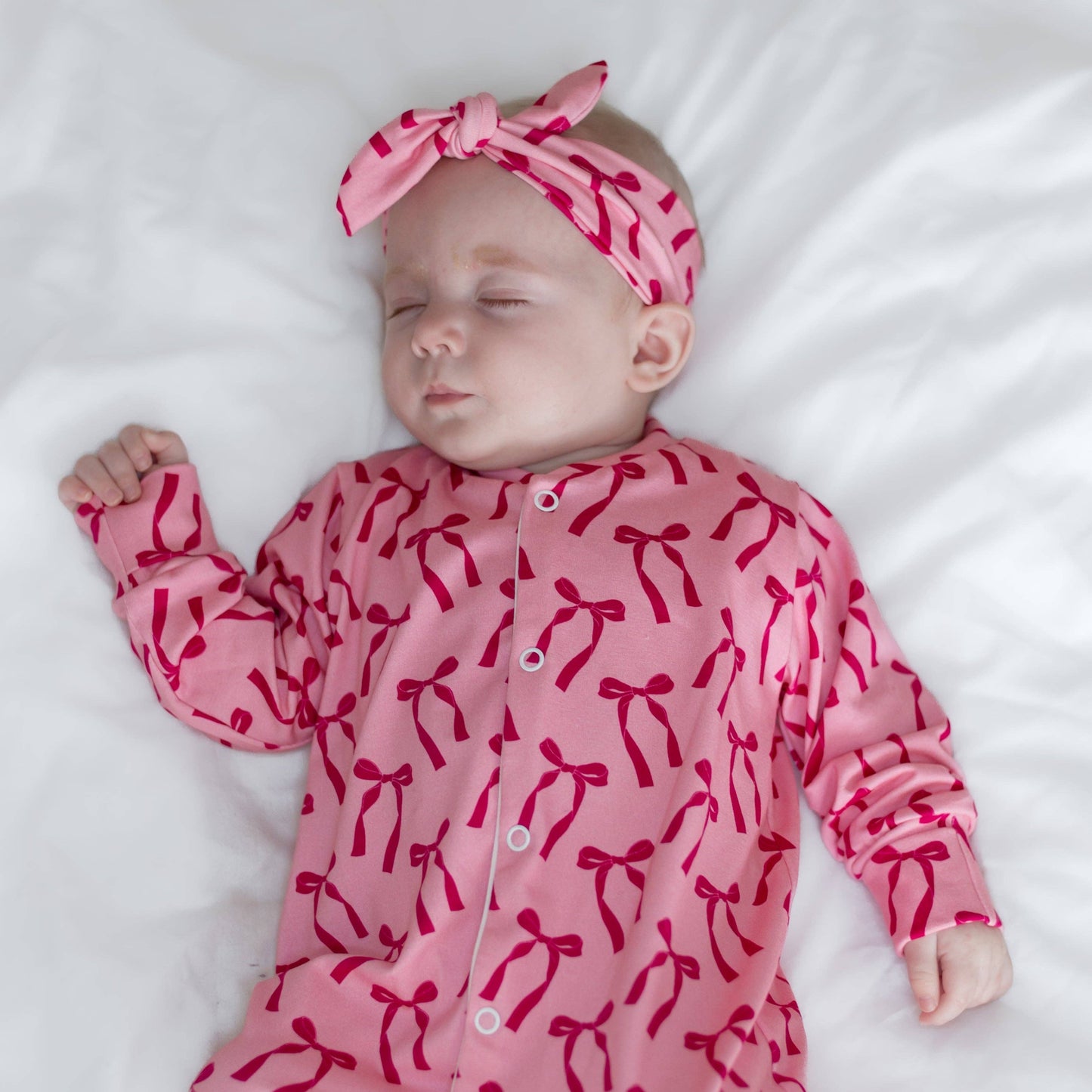 Pink Bow Cotton Sleepsuit: 3-6 M