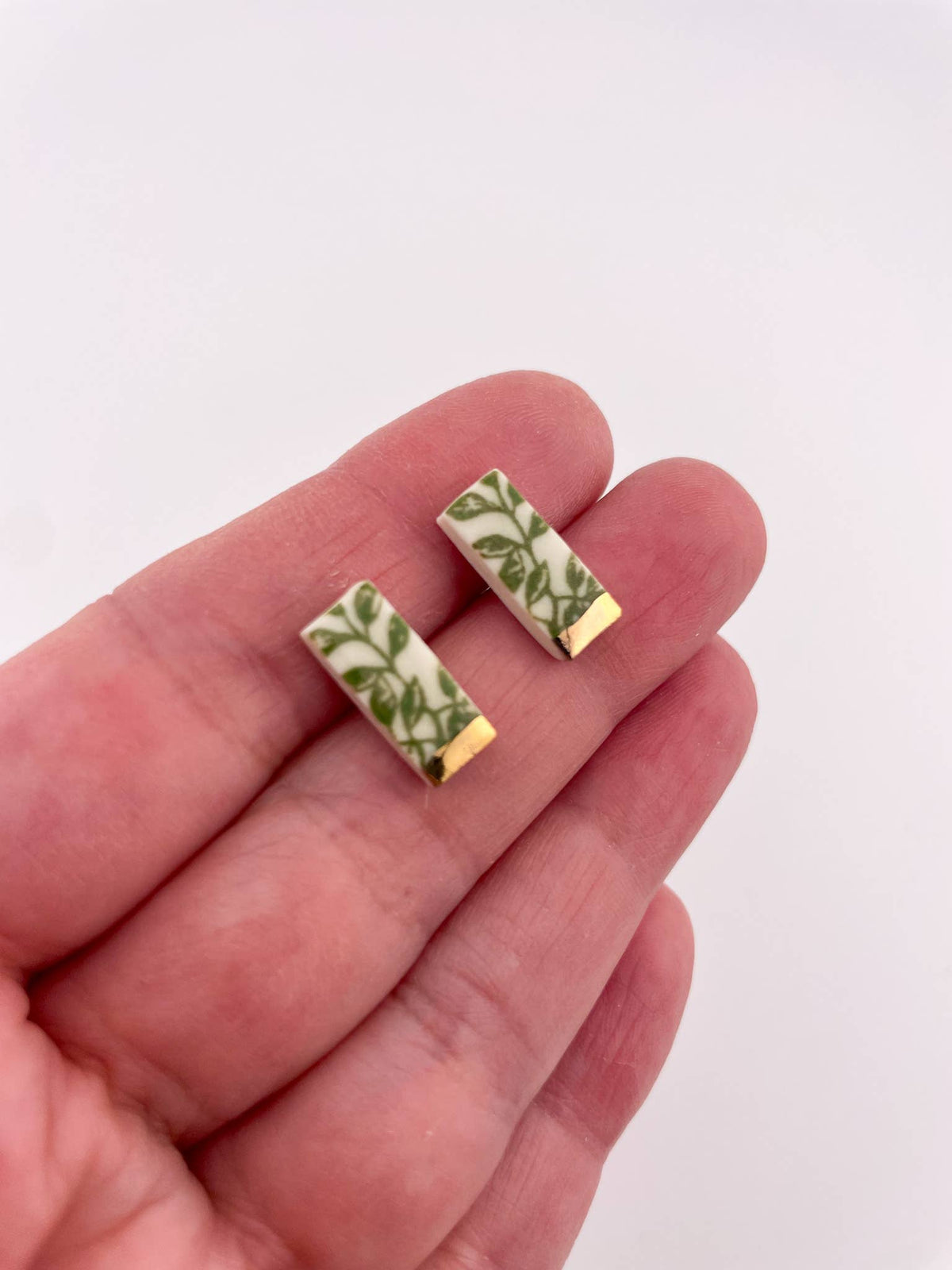 Green China Stick Rectangle Studs (Options): Gold tip