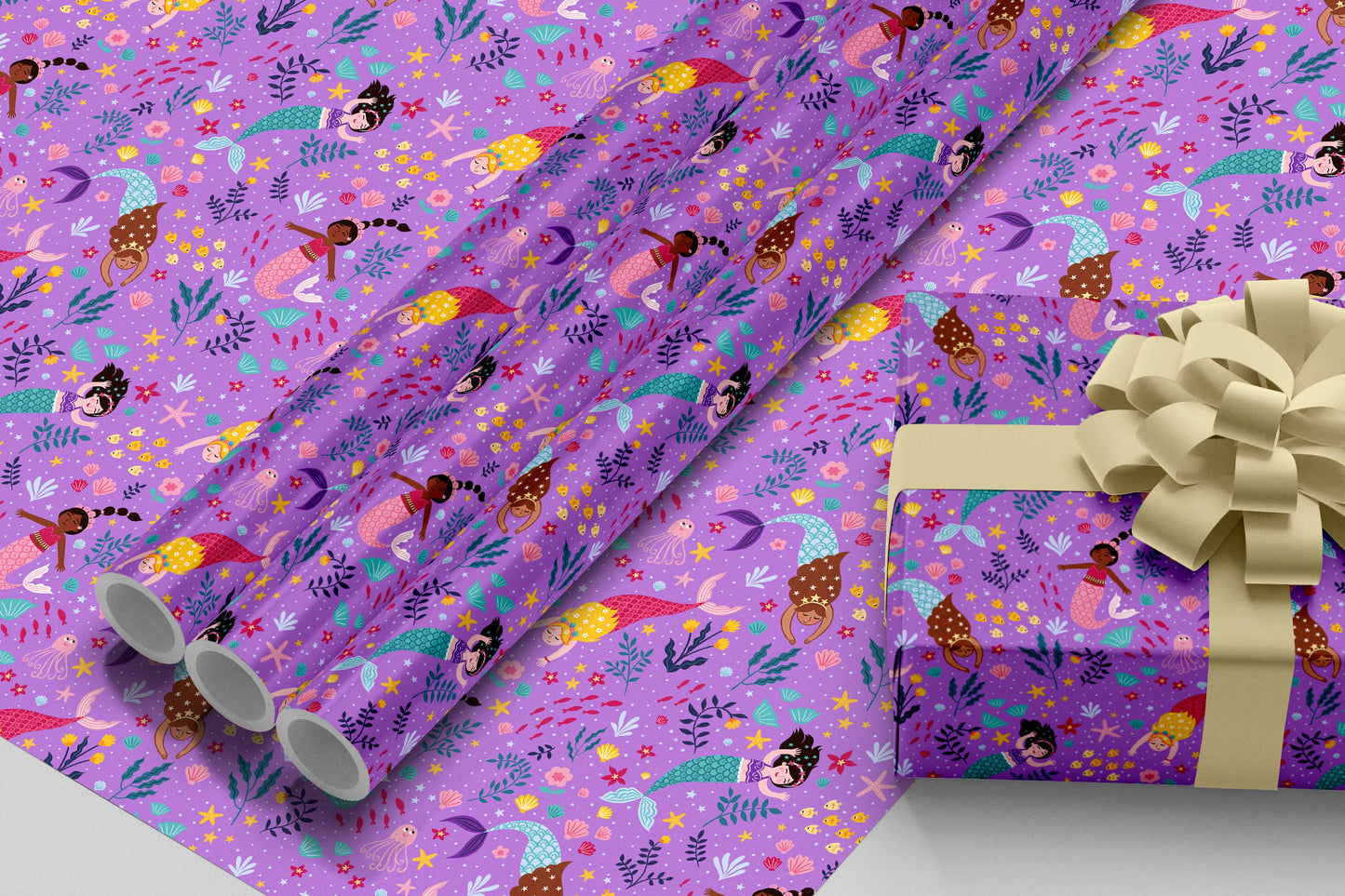 Girls Purple Mermaid Wrapping Paper, Gift Wrap, For Kids