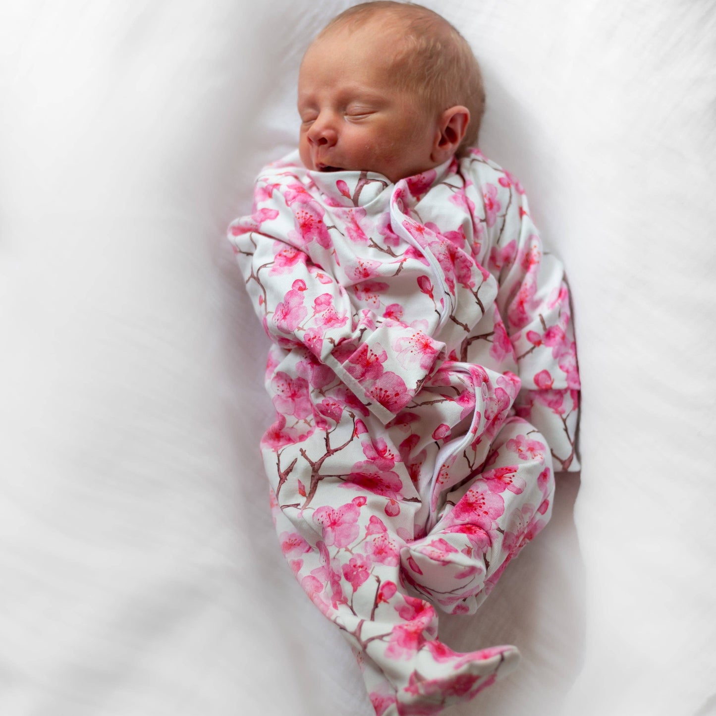 Unisex Baby Cotton Sleepsuit (Onesie) – Cherry Blossom Print: 3-6 M