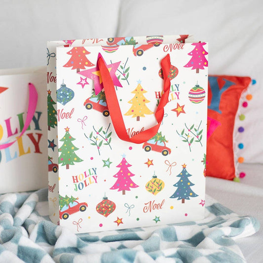 32cm Medium Colourful Nostalgic Christmas Print Gift Bag