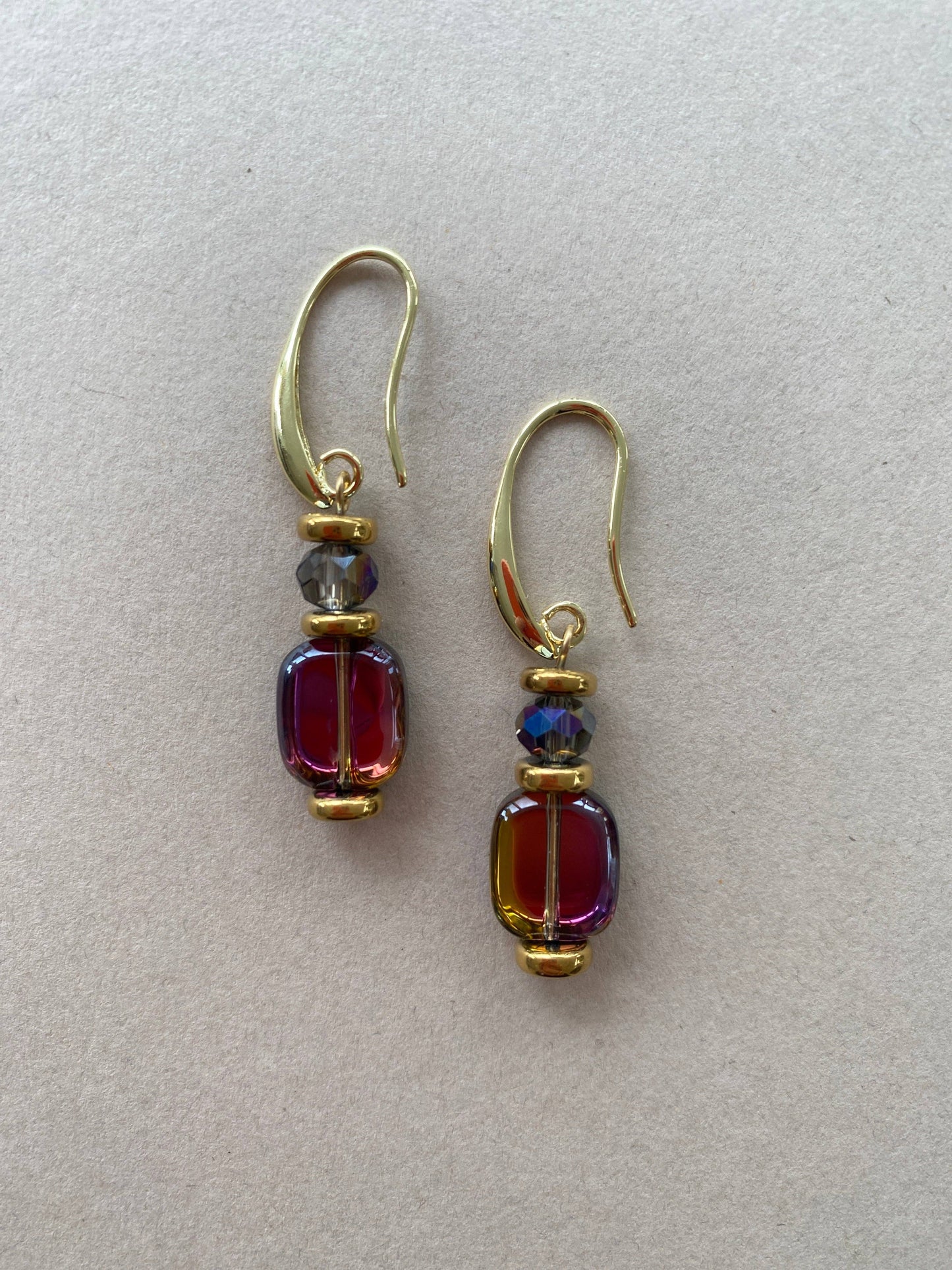 Gist Hematite, Glass & crystal drop earrings in purple and gunmetal