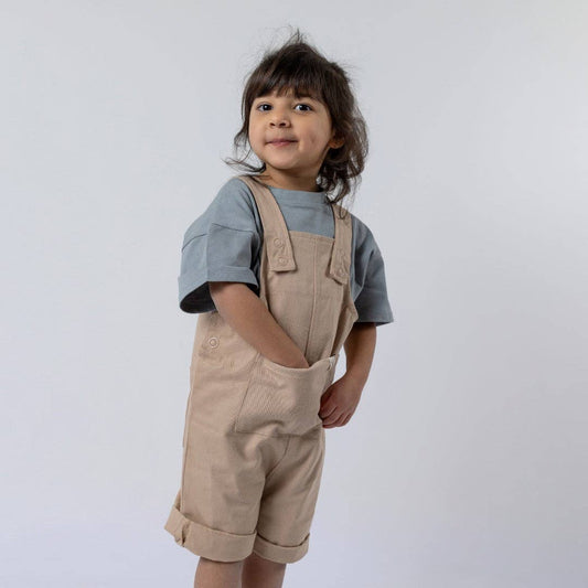4-5y Kids Cotton Dungaree Shorts: Oat