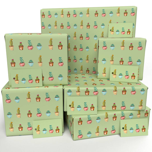 Green Cactus Wrapping Paper • ECO Friendly • UK Made