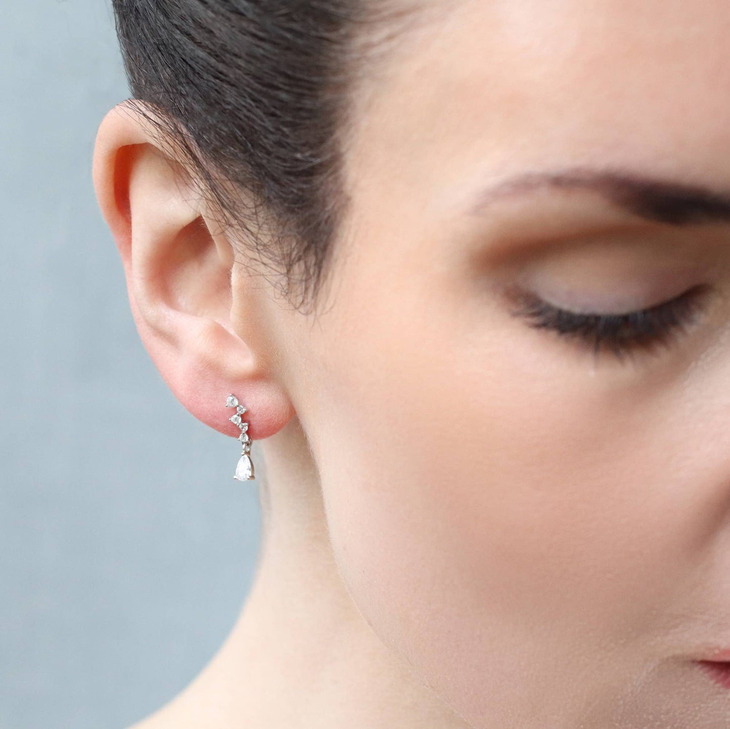 Waterfall Cascade Sterling Silver Stud Earrings: Linen Presentation Card