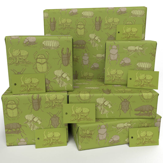 Green Beetles Wrapping Paper • ECO Friendly • UK Made