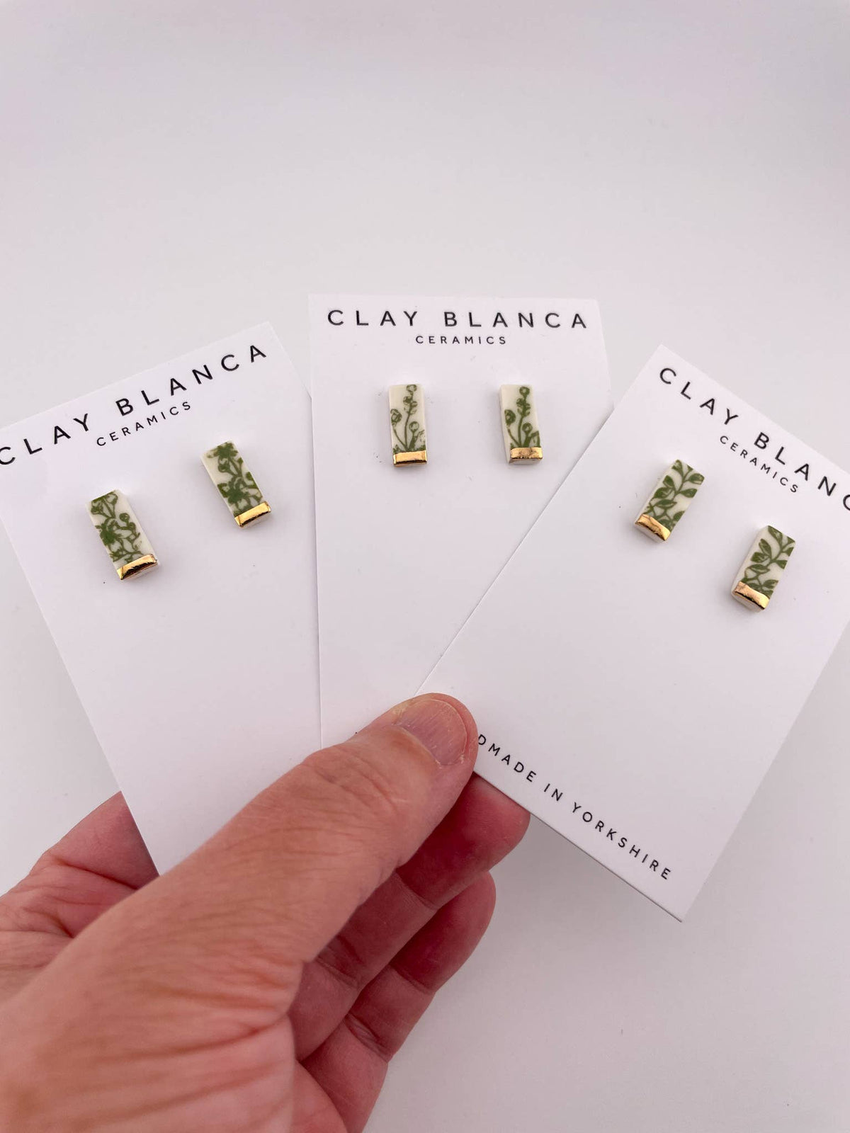 Green China Stick Rectangle Studs (Options): Gold tip