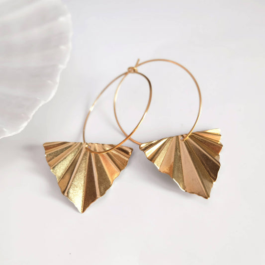 Gold Boho Fan Leaf Hoop Earrings - Augusta Jewellery