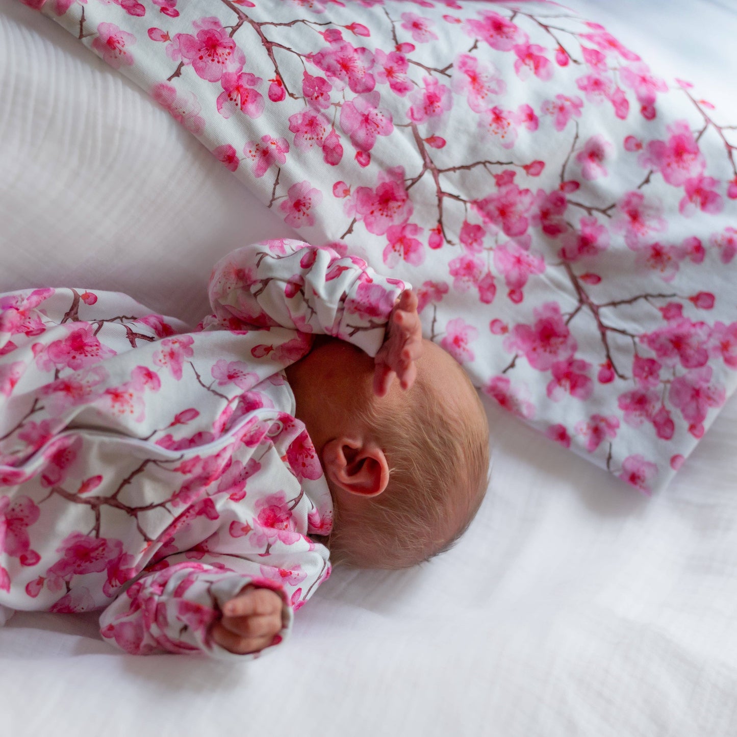 Unisex Baby Cotton Sleepsuit (Onesie) – Cherry Blossom Print: 3-6 M