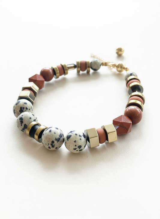 Gist - Dalmatian Jasper & Sandstone barrel bracelet