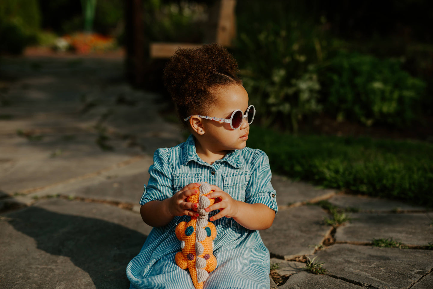 Crochet Baby Toy Dinosaur rattle-stagger teal