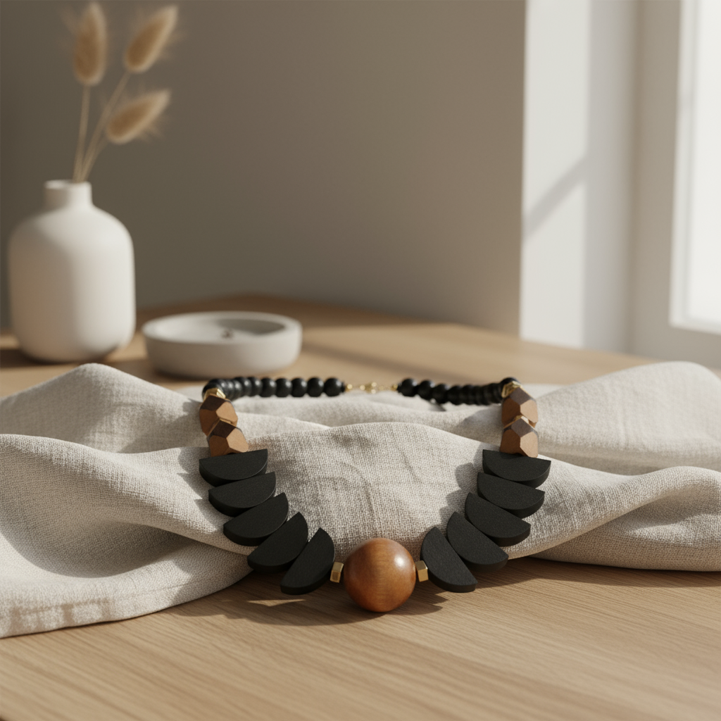 Gist - Statement necklace, Hematite, painted wood and acrylic